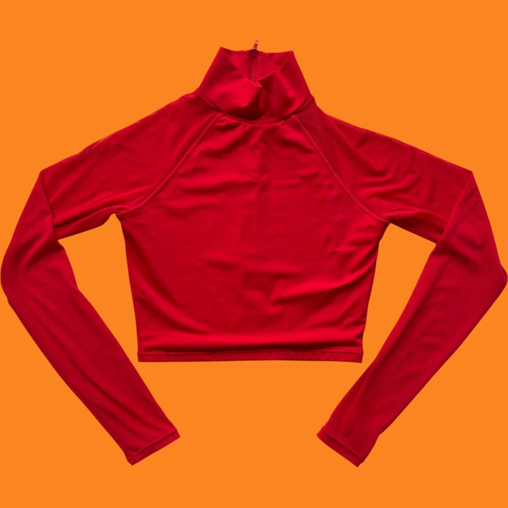 Balera mock neck long sleeve crop top red zip back Sz S